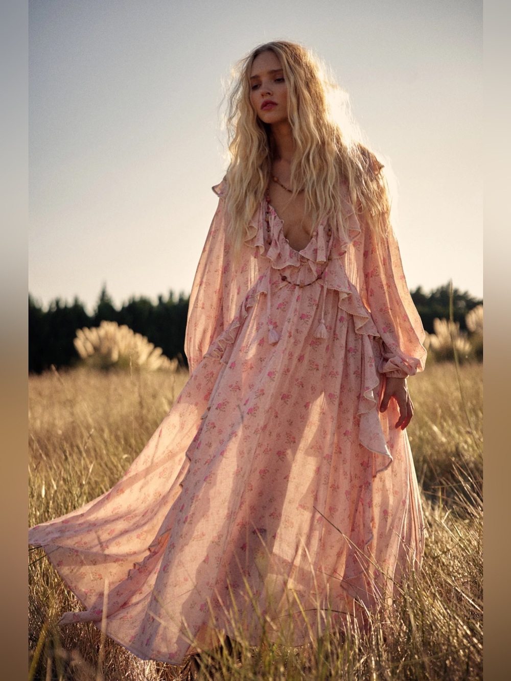 Spell champagne pink floral Fleur gown